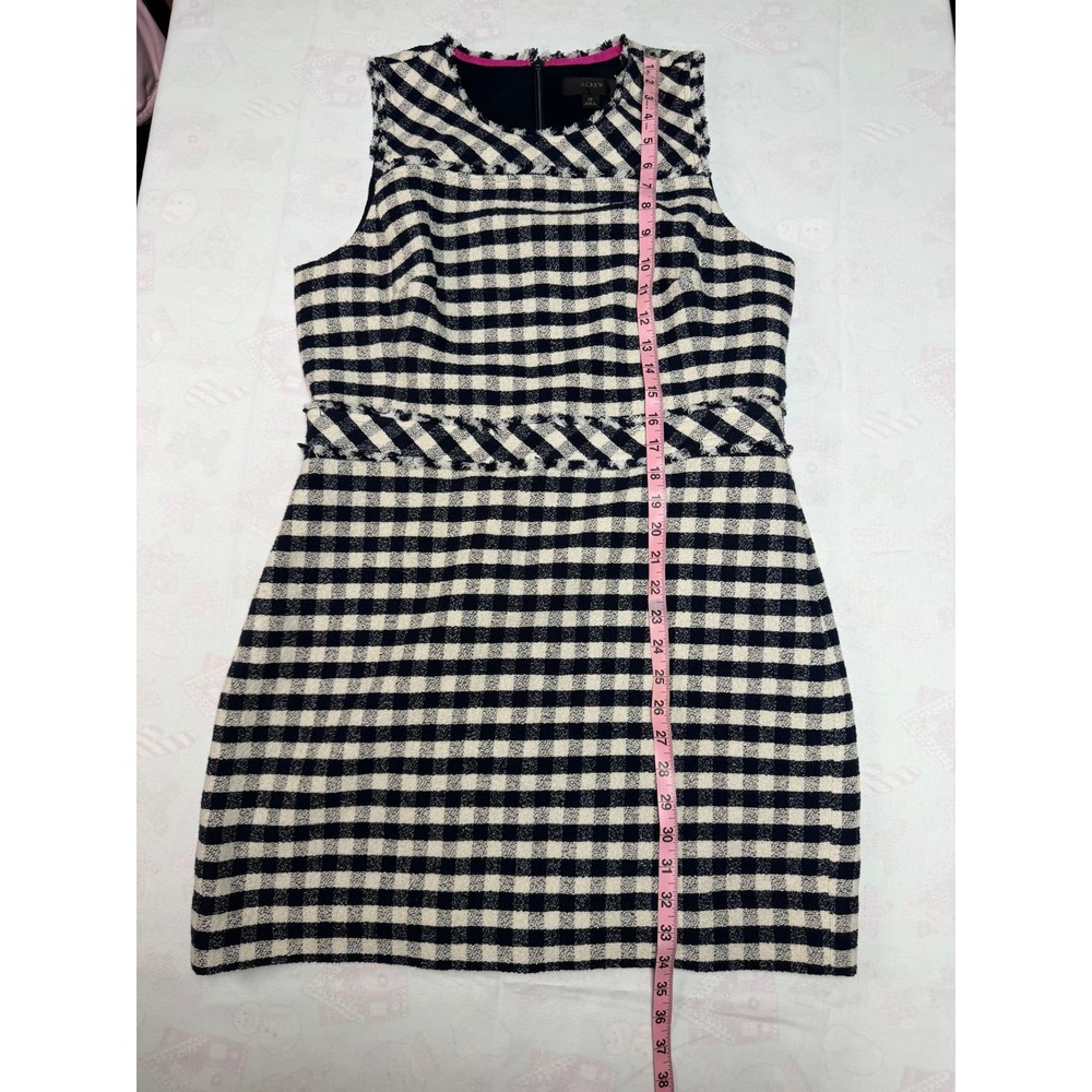 J.Crew Navy White Gingham Tweed Fringe Shift Dress Womens 12 Sleeveless Mini - Picture 3 of 7